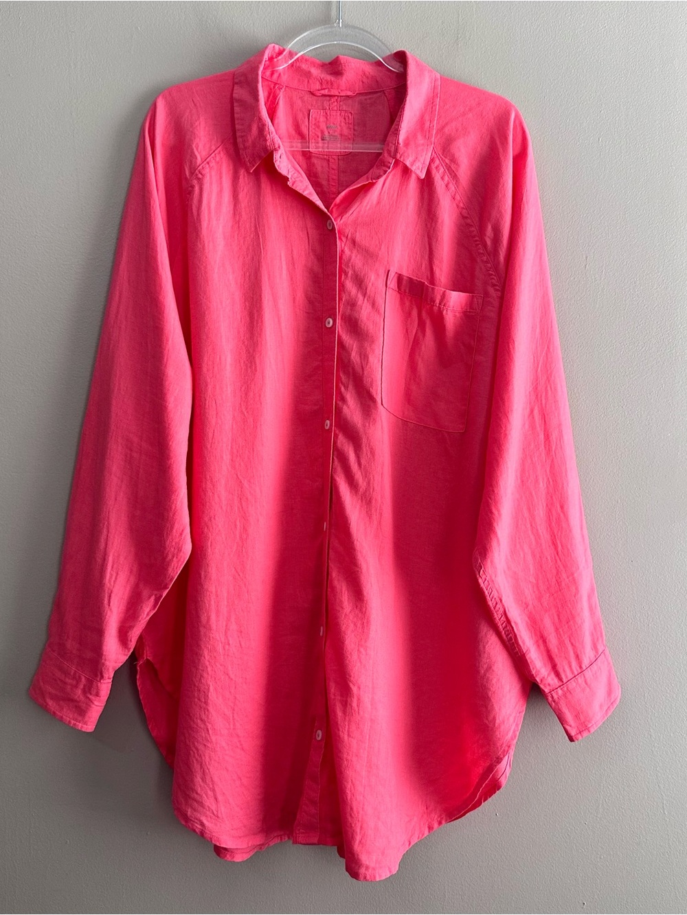 Aerie Coral Pink Linen Blend Oversized Beachy Buttondown Shirt Womens Large